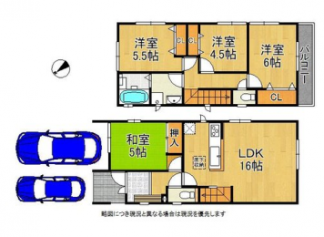 間取り図　（2号棟）価格4190万円、4LDK、土地面積100.44�u、建物面積91.90�u、こちらは和室がございます(^^)