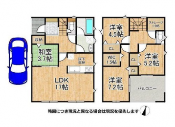 �Ԏ��}�@�i1�����j
���i3180���~�A4LDK+S�A�y�n�ʐ�108.6�u�A�����ʐ�105.29�u�A